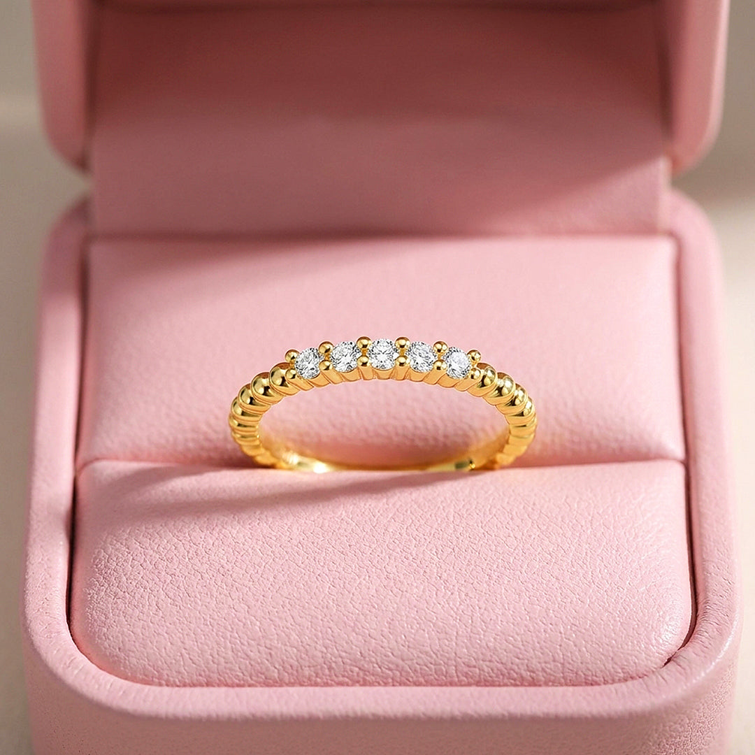 Five-Stone Beaded Band Ring | Moissanite | 925 Sterling Silver | Prm5007