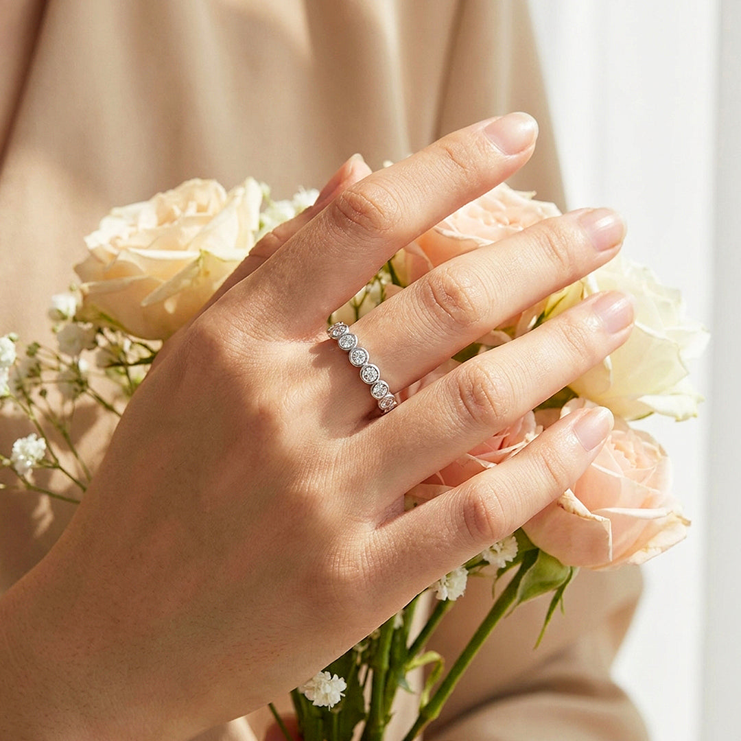 Bubble Bezel Band Ring | Moissanite | 925 Sterling Silver | Prm5014