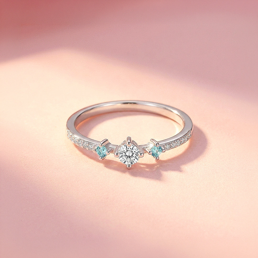 Aquamarine Style Three Stone Ring | Diamond Simulant | 925 Sterling Silver | Prm5017