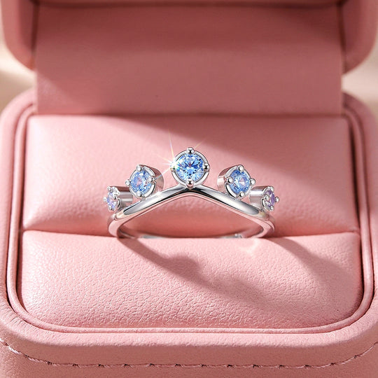 Blue Sapphire Crown Ring | Diamond Simulant | 925 Sterling Silver | Prm5018