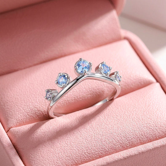 Blue Sapphire Crown Ring | Diamond Simulant | 925 Sterling Silver | Prm5018