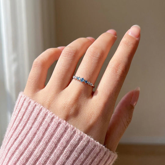 Blue Ombré Gradient Row Ring | Diamond Simulant | 925 Sterling Silver | Prm5022
