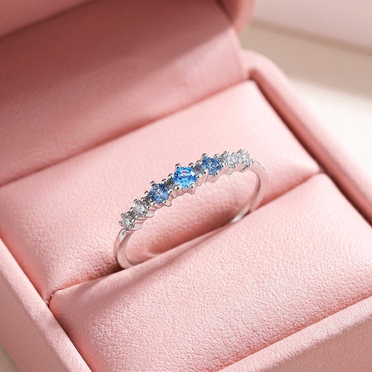 Blue Ombré Gradient Row Ring | Diamond Simulant | 925 Sterling Silver | Prm5022