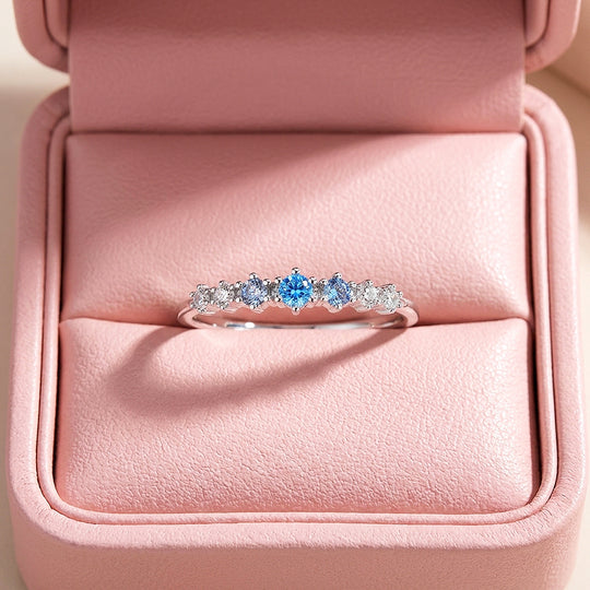 Blue Ombré Gradient Row Ring | Diamond Simulant | 925 Sterling Silver | Prm5022