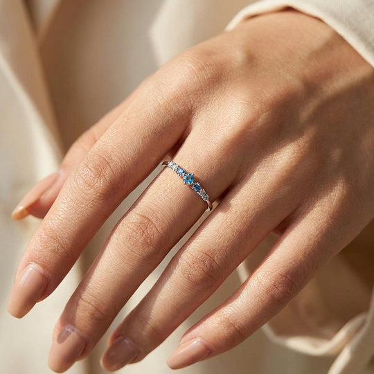 Blue Ombré Gradient Row Ring | Diamond Simulant | 925 Sterling Silver | Prm5022
