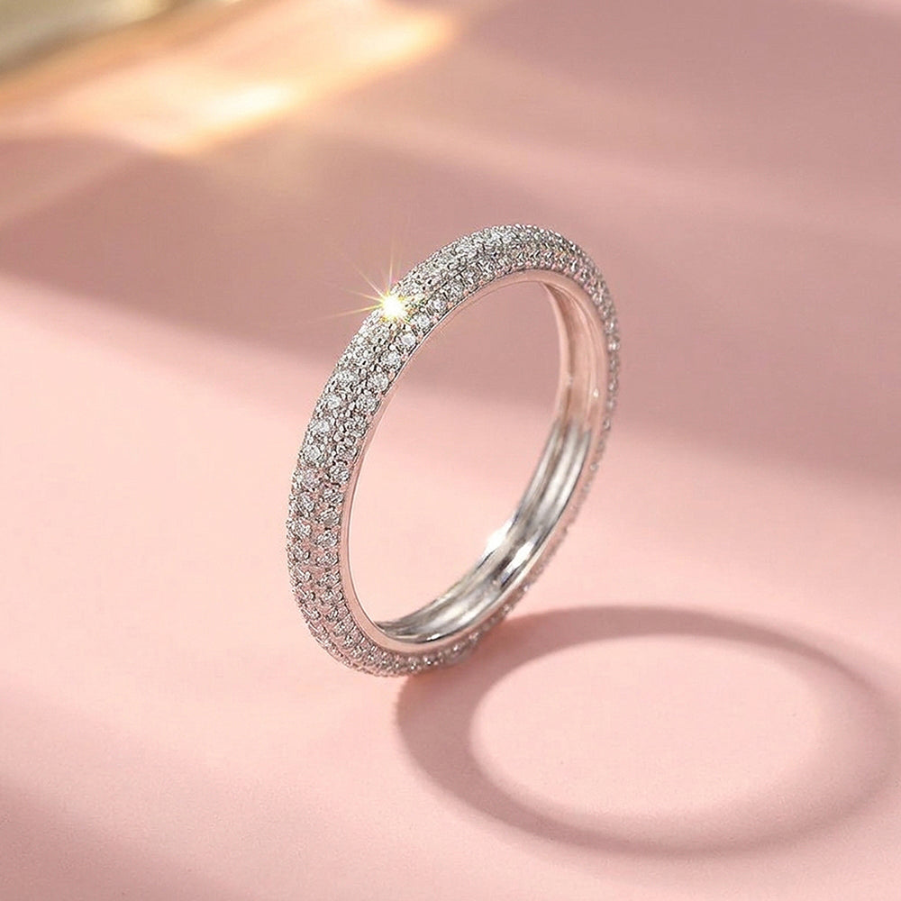 Triple Row Pavé Band Ring | Diamond Simulant | 925 Sterling Silver | Prm5025