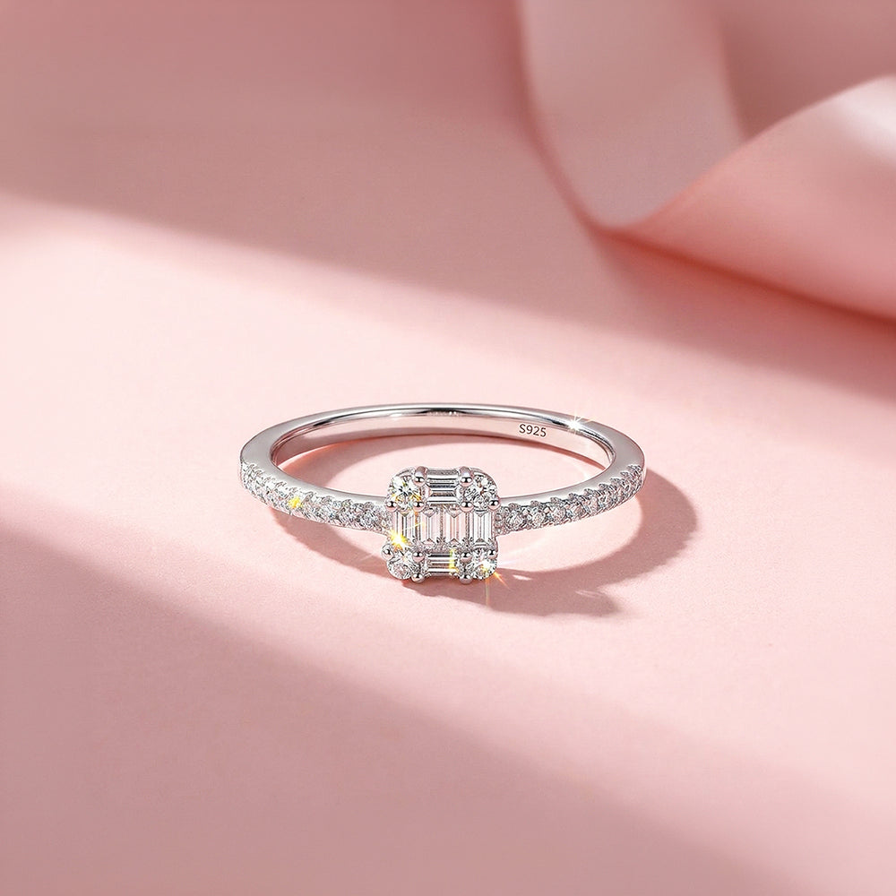 Baguette Cluster Illusion Ring | Diamond Simulant | 925 Sterling Silver | PRM5026