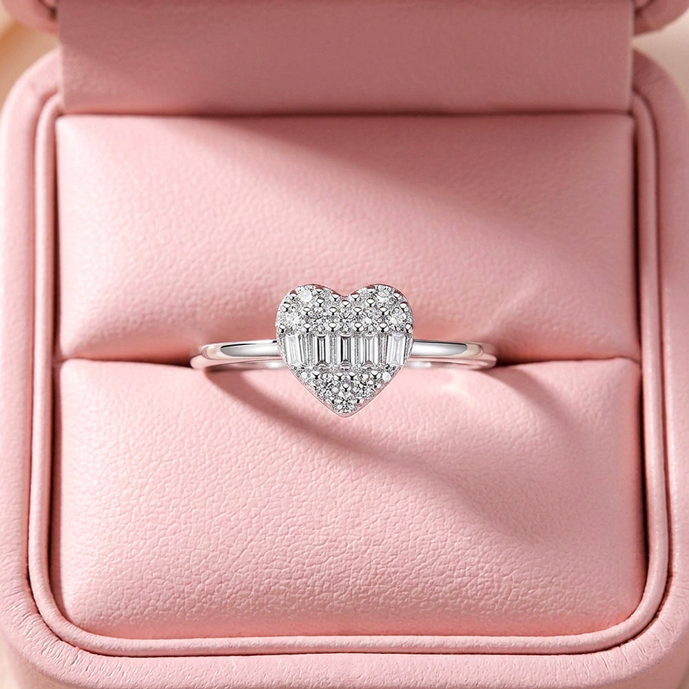 Baguette & Pavé Heart Ring | Diamond Simulant | 925 Sterling Silver | PRM5027