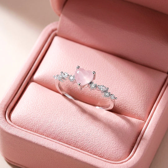 Heart Rose Quartz Ring | Diamond Simulant | 925 Sterling Silver | PRM5029