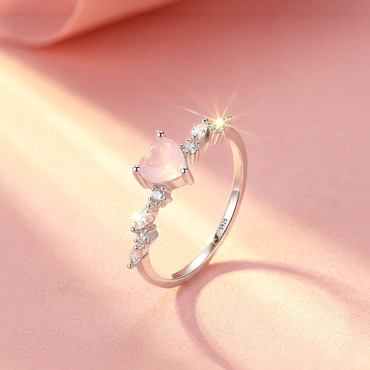 Heart Rose Quartz Ring | Diamond Simulant | 925 Sterling Silver | PRM5029