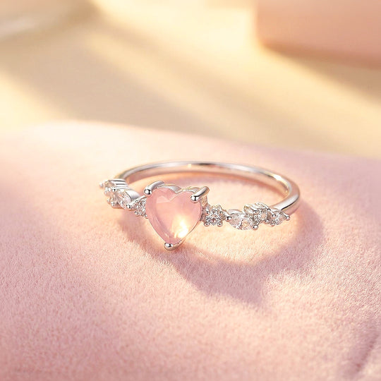 Heart Rose Quartz Ring | Diamond Simulant | 925 Sterling Silver | PRM5029