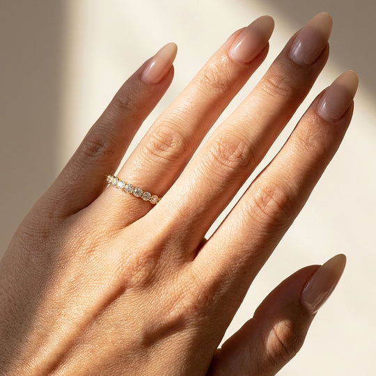 Round Cut Half Eternity Moissanite Gold Women Ring | Prm5039