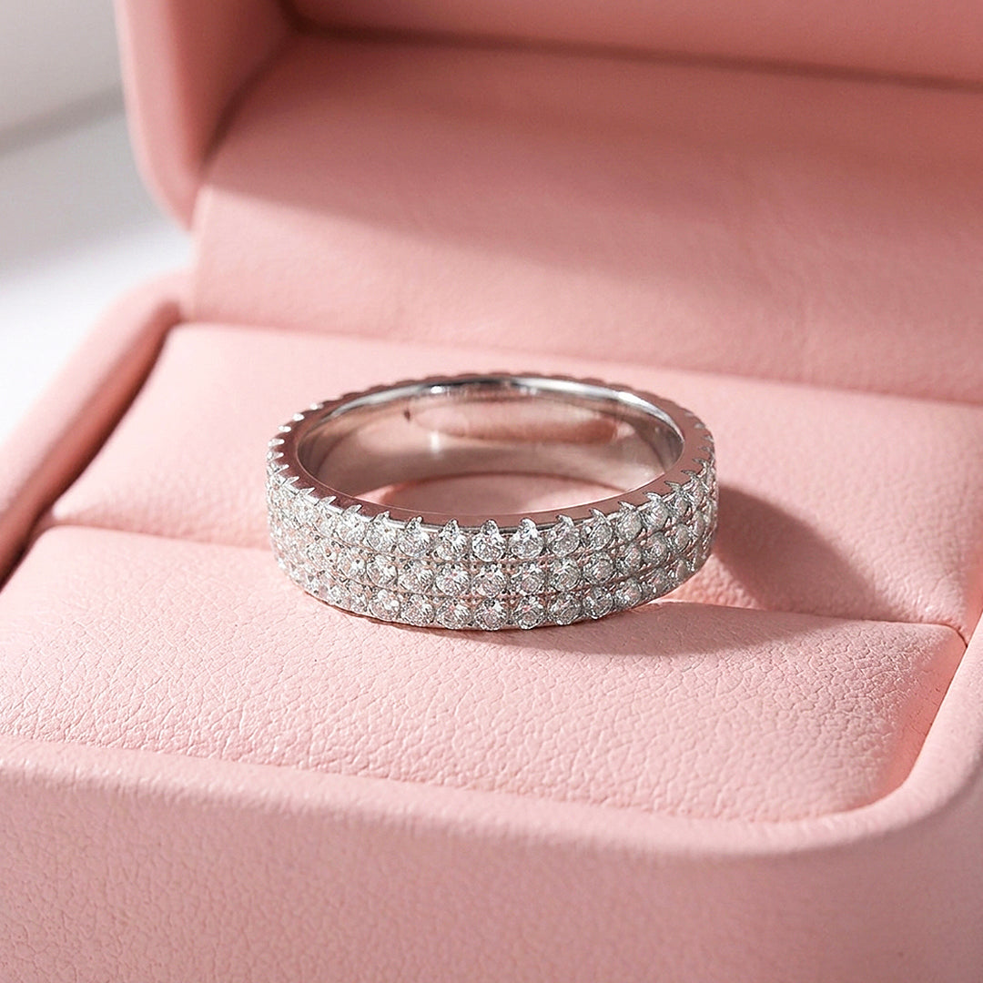 Three-Row Pavé Eternity Moissanite Silver Women Ring | Prm5040