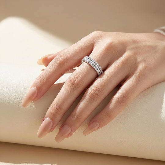Three-Row Pavé Eternity Moissanite Silver Women Ring | Prm5040