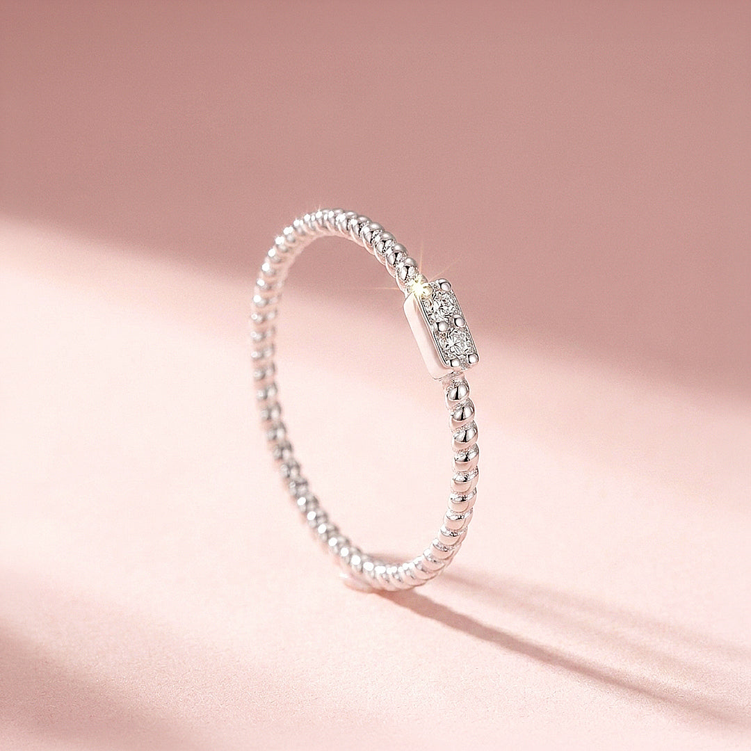 Beaded Bar Moissanite Silver Women Ring | Prm5041