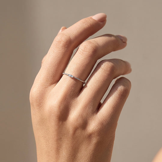 Beaded Bar Moissanite Silver Women Ring | Prm5041