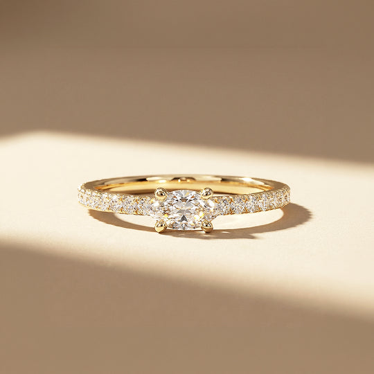 0.5 Carat East-West Oval Moissanite Pavé Band Ring | 925 Sterling Silver | PRM5044