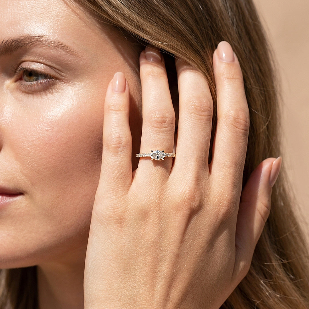 0.5 Carat East-West Oval Moissanite Pavé Band Ring | 925 Sterling Silver | PRM5044
