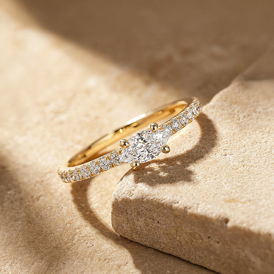 0.5 Carat East-West Oval Moissanite Pavé Band Ring | 925 Sterling Silver | PRM5044