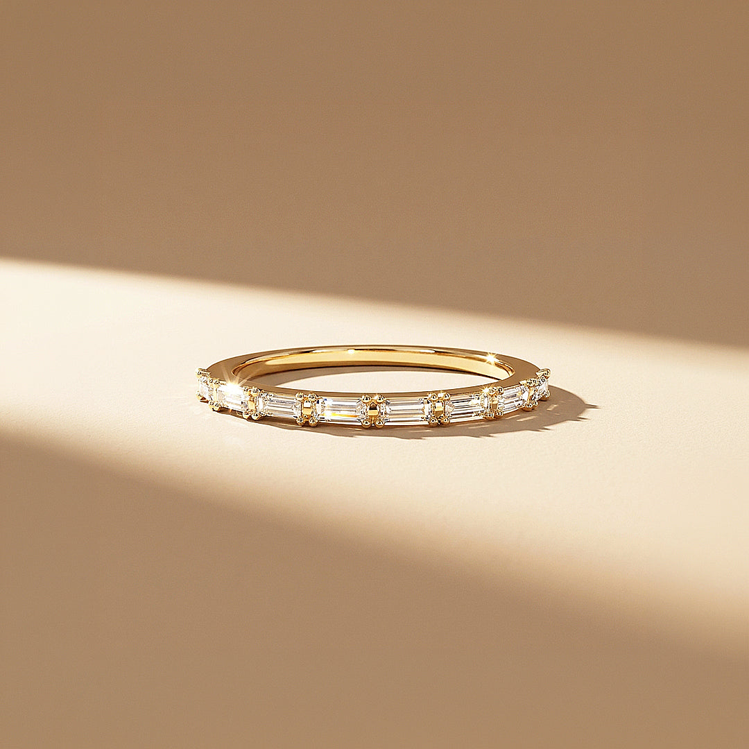 Baguette Moissanite Half-Eternity Band Ring | 925 Sterling Silver | PRM5045