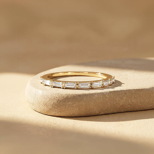 Baguette Moissanite Half-Eternity Band Ring | 925 Sterling Silver | PRM5045