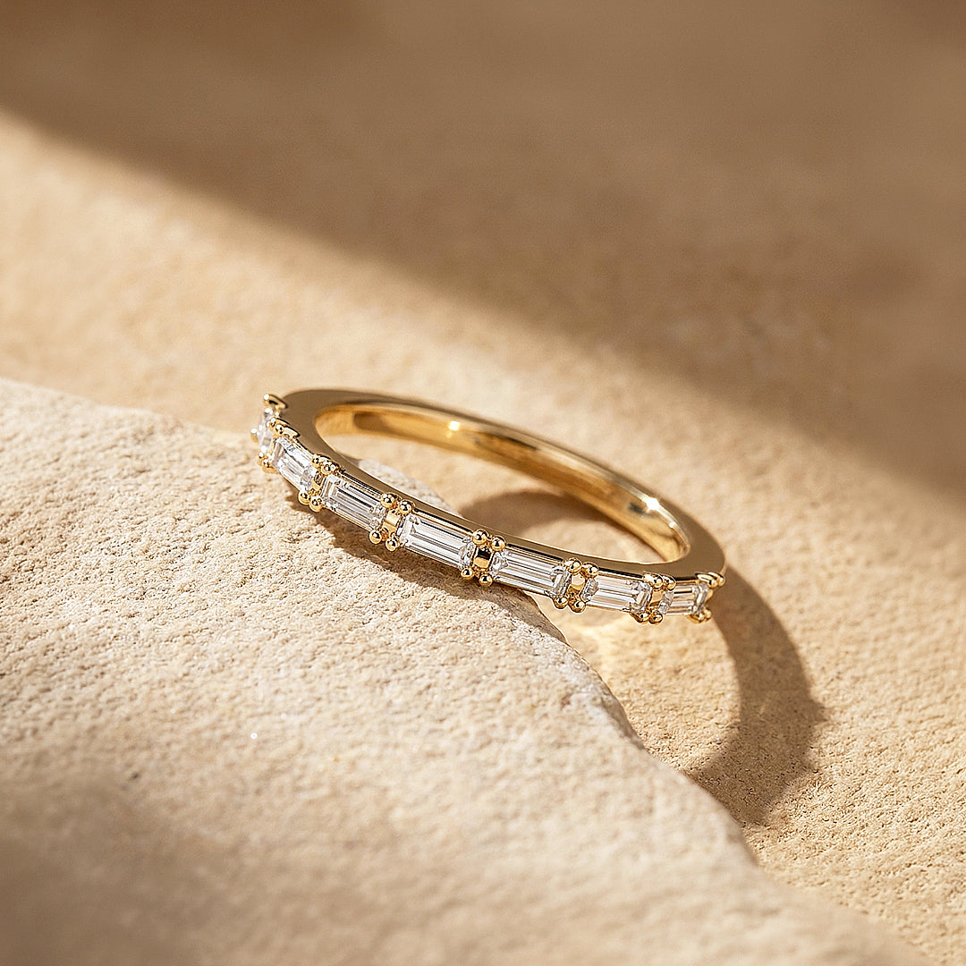 Baguette Moissanite Half-Eternity Band Ring | 925 Sterling Silver | PRM5045