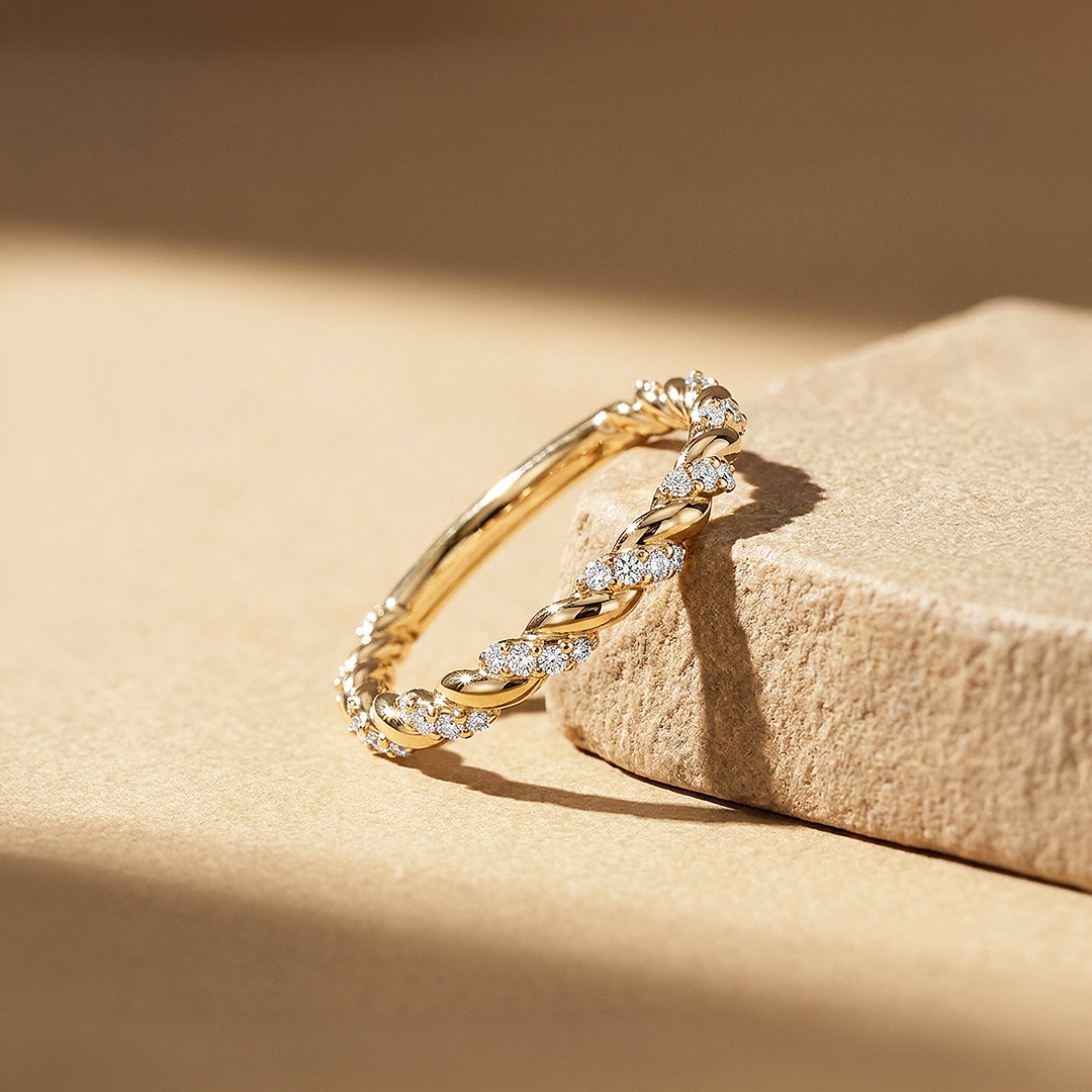 Twisted Moissanite Rope Band Ring | 925 Sterling Silver | PRM5048