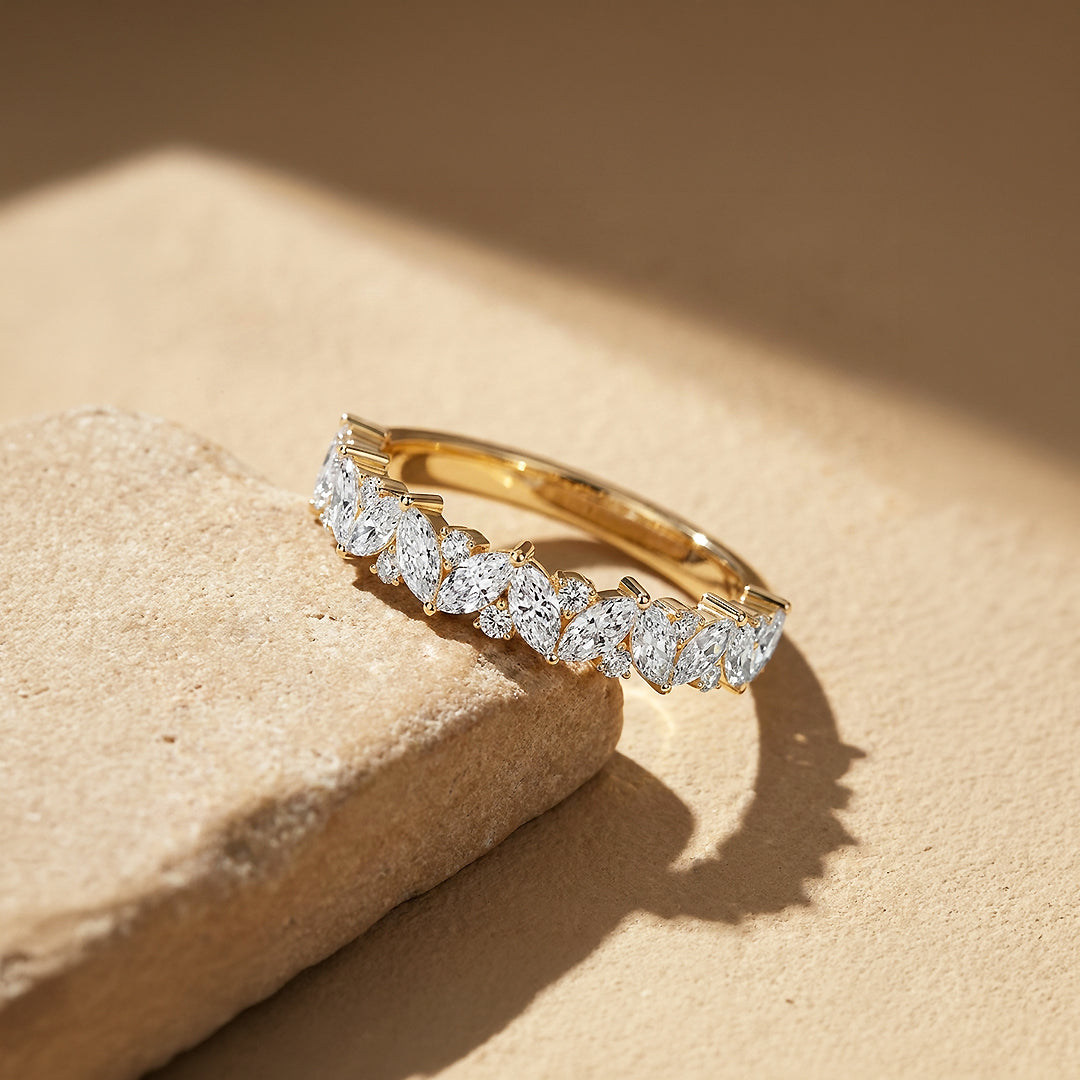 Marquise Cluster Moissanite Band Ring | 925 Sterling Silver | PRM5049