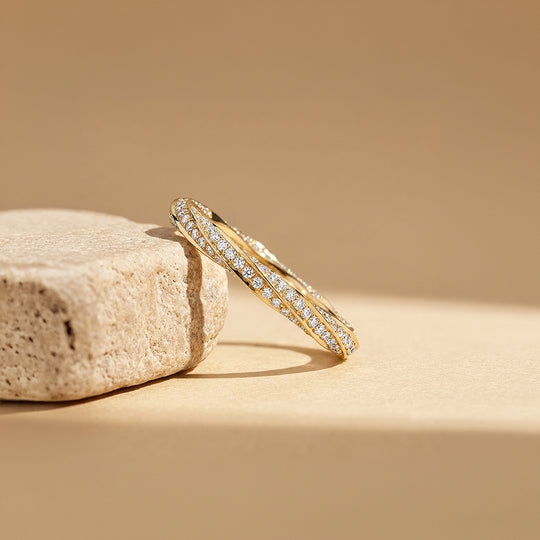 Twisted Moissanite Pavé Eternity Band Ring | 925 Sterling Silver | PRM5050