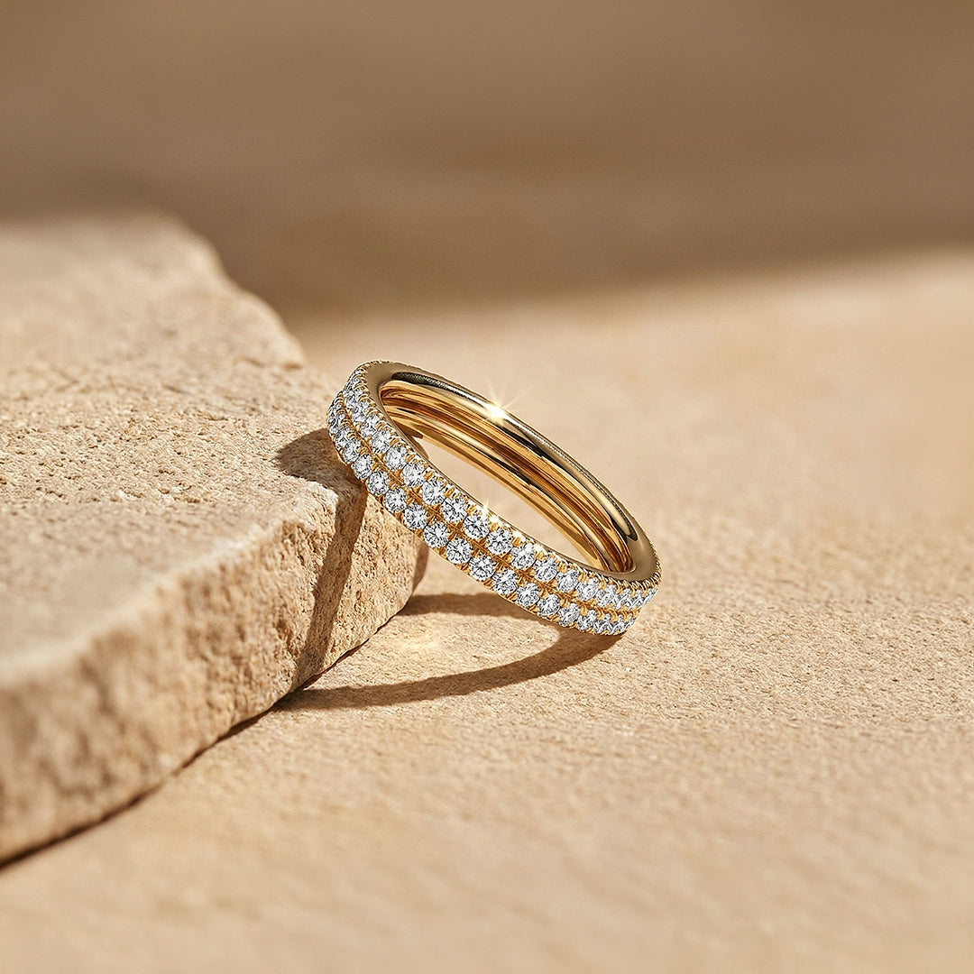 Double-Layer Moissanite Eternity Band Ring | 925 Sterling Silver | PRM5051
