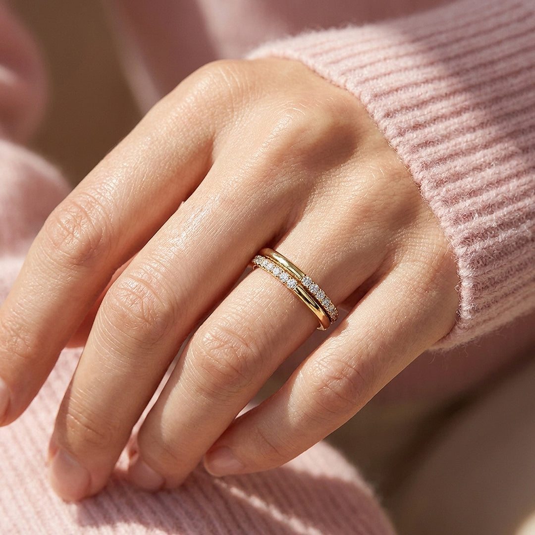 Double-Band Half-Pavé Moissanite Ring | 925 Sterling Silver | PRM5052