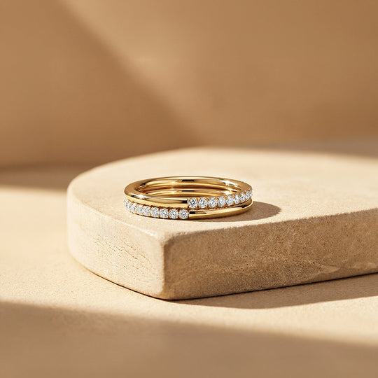 Double-Band Half-Pavé Moissanite Ring | 925 Sterling Silver | PRM5052