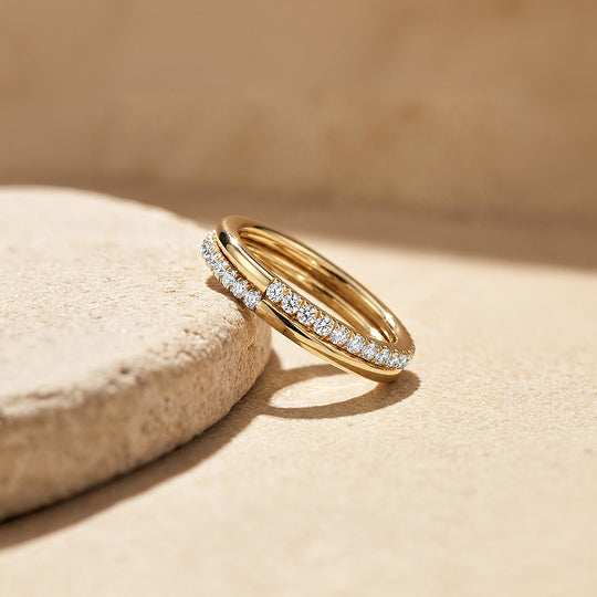 Double-Band Half-Pavé Moissanite Ring | 925 Sterling Silver | PRM5052
