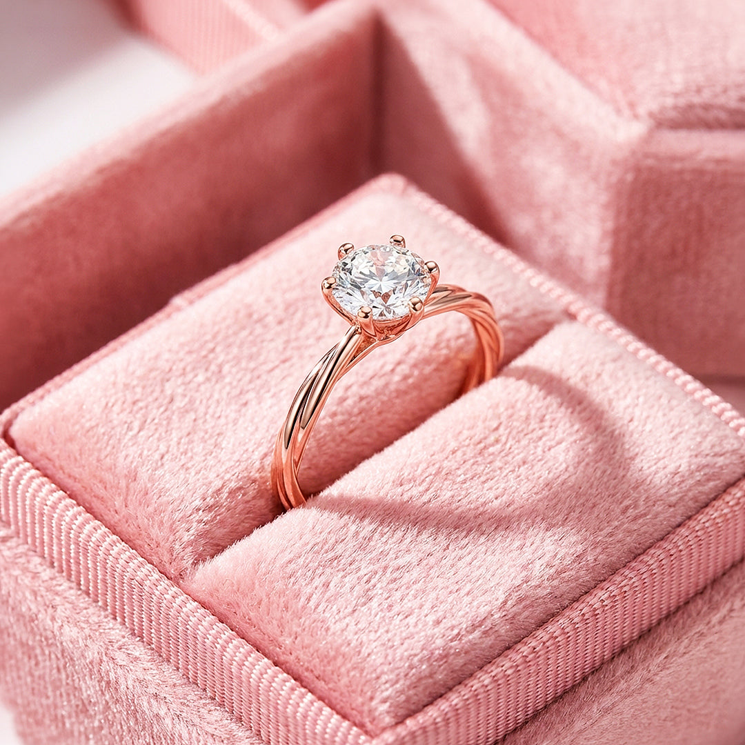 Twisted Rope Moissanite Rose Gold Ring | 925 Sterling Silver | PRM7108