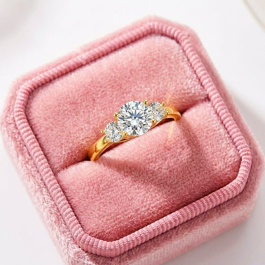 Three Stone Moissanite Gold Ring | 925 Sterling Silver | PRM7109