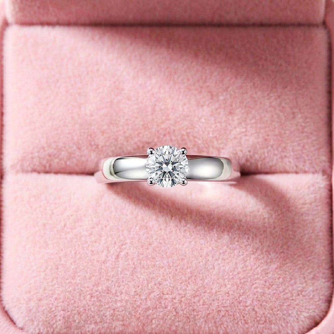 Moissanite Comfort Band Solitaire Ring | 925 Sterling Silver | PRM7112