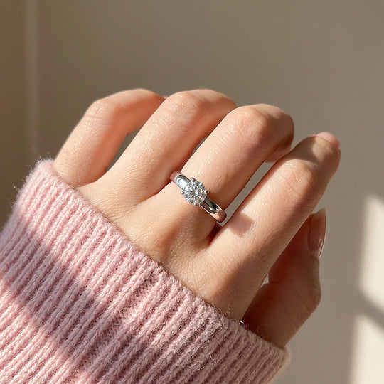 Moissanite Comfort Band Solitaire Ring | 925 Sterling Silver | PRM7112