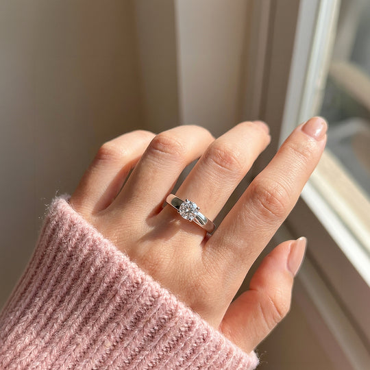 Moissanite Comfort Band Solitaire Ring | 925 Sterling Silver | PRM7112