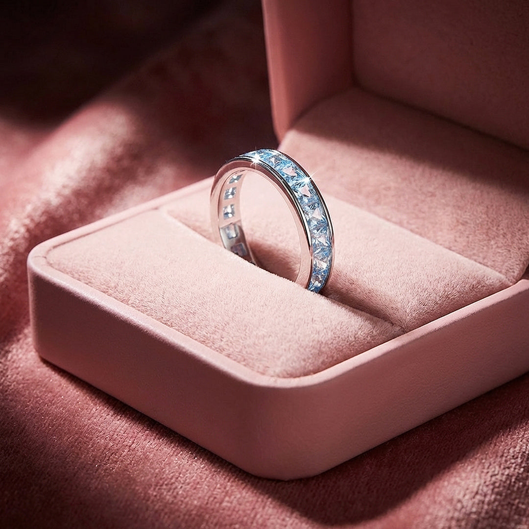Aquamarine Blue Eternity Band Ring | 925 Sterling Silver | PRM7113