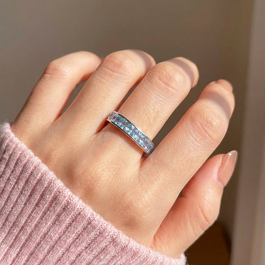 Aquamarine Blue Eternity Band Ring | 925 Sterling Silver | PRM7113