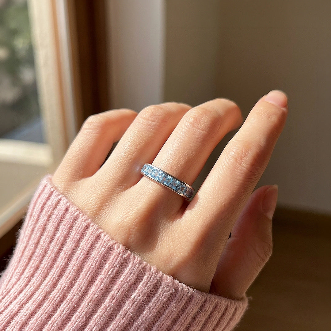 Aquamarine Blue Eternity Band Ring | 925 Sterling Silver | PRM7113