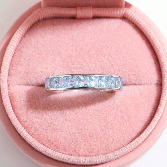 Aquamarine Blue Eternity Band Ring | 925 Sterling Silver | PRM7113