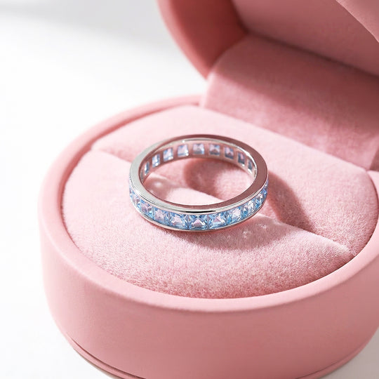 Aquamarine Blue Eternity Band Ring | 925 Sterling Silver | PRM7113