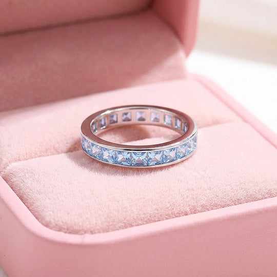 Aquamarine Blue Eternity Band Ring | 925 Sterling Silver | PRM7113