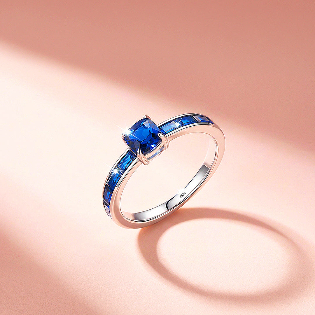 925 Sterling Silver Blue Sapphire Zircon Baguette Band - Prm7123