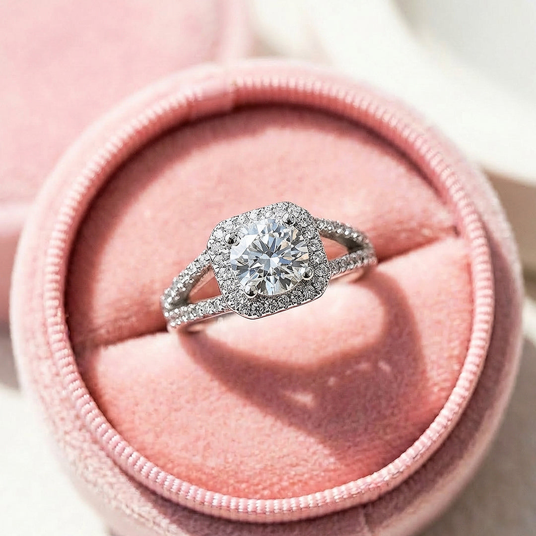 Brilliant Cushion Halo Moissanite Ring | 925 Sterling Silver | PRM7124