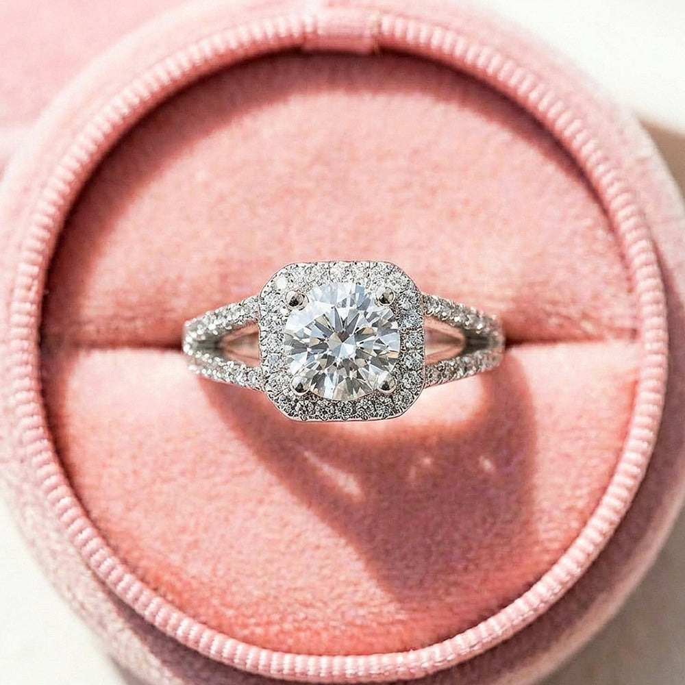 Brilliant Cushion Halo Moissanite Ring | 925 Sterling Silver | PRM7124