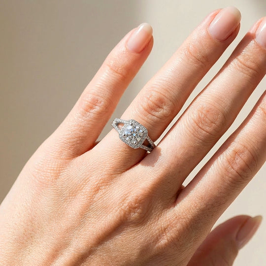 Brilliant Cushion Halo Moissanite Ring | 925 Sterling Silver | PRM7124