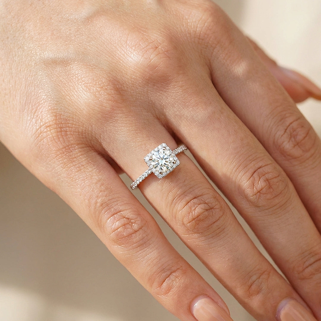 Square Halo Moissanite Ring | 925 Sterling Silver | PRM7125