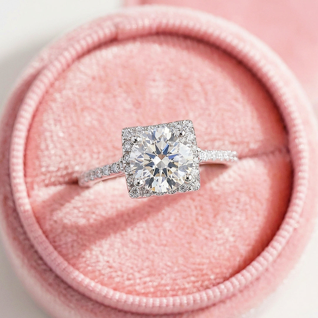 Square Halo Moissanite Ring | 925 Sterling Silver | PRM7125